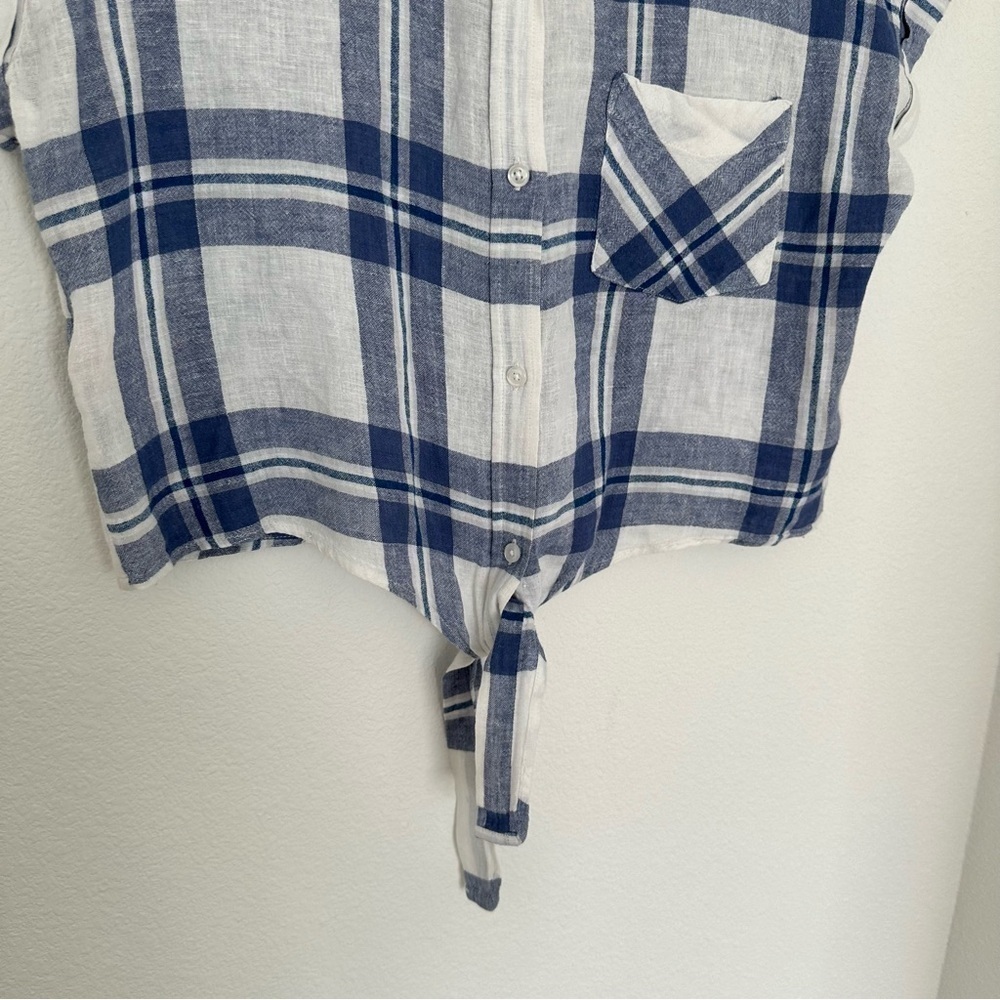 Rails Amelie Front Knit Short Sleeve Shirt Size M Women’s White Blue Plaid Print - Picture 4 of 10